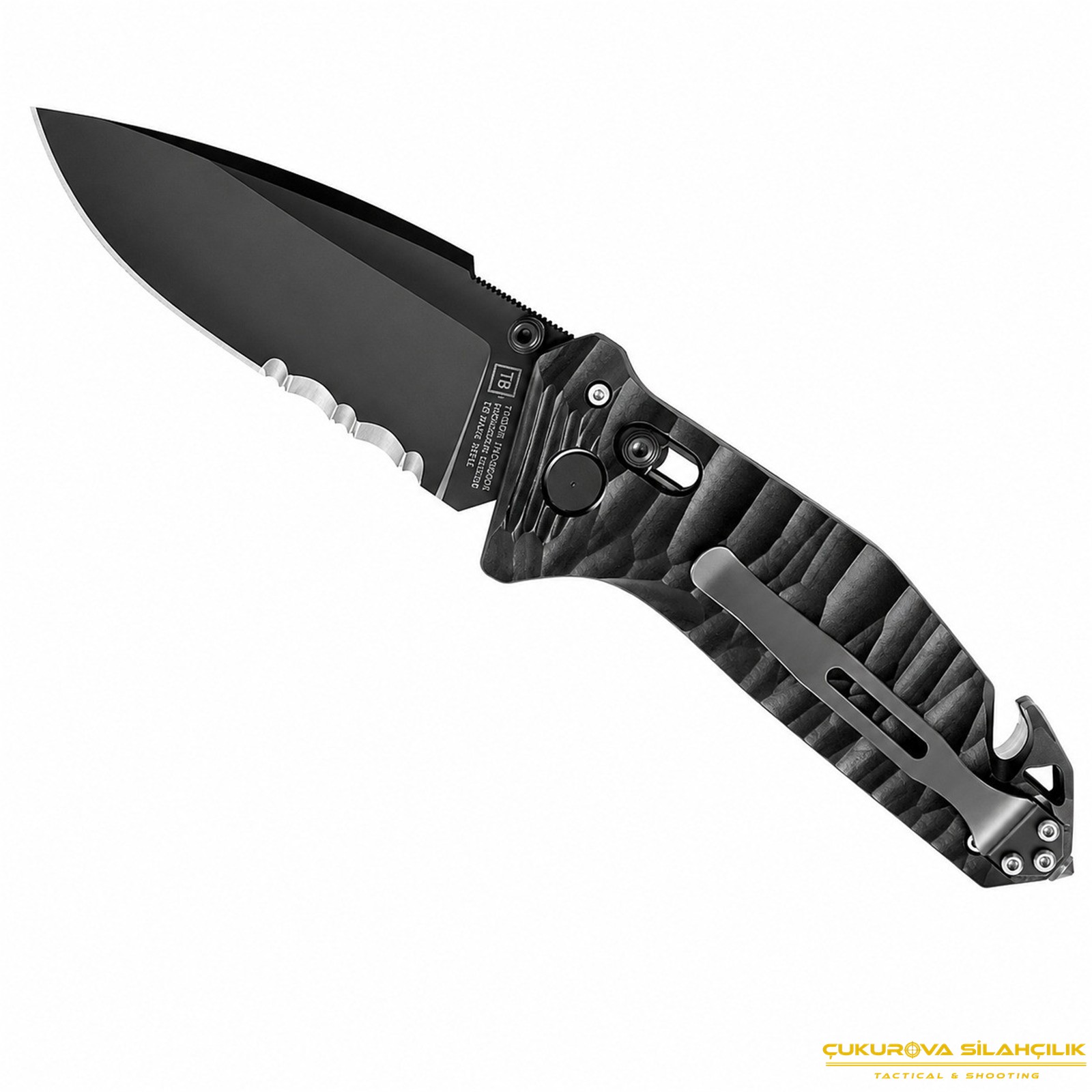 TB Outdoor CAC S200 PA6 Saplı Serrated Çakı Siyah
