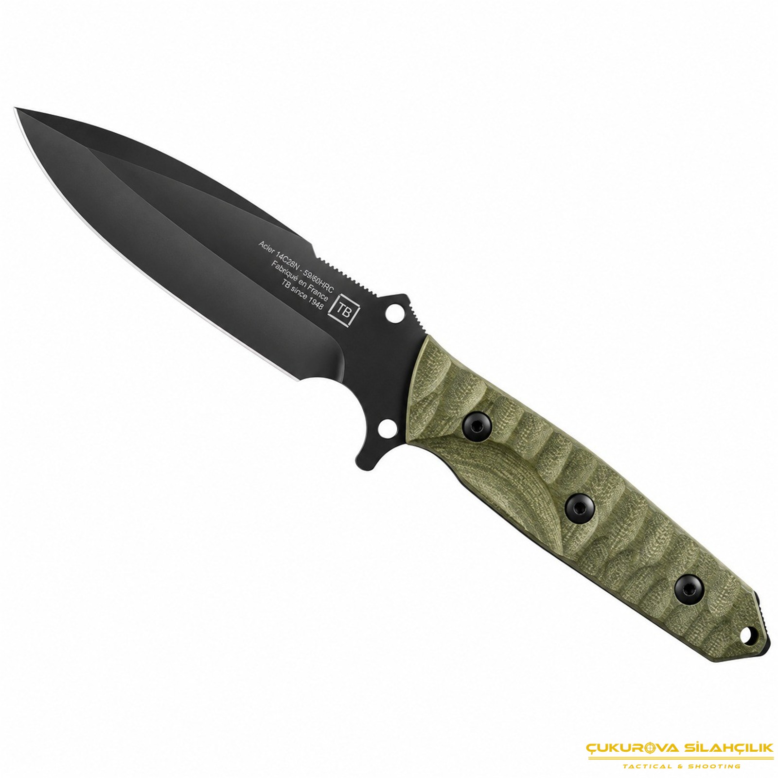 TB Outdoor Maraudeur G10 Saplı Plain Edge Bıçak Haki