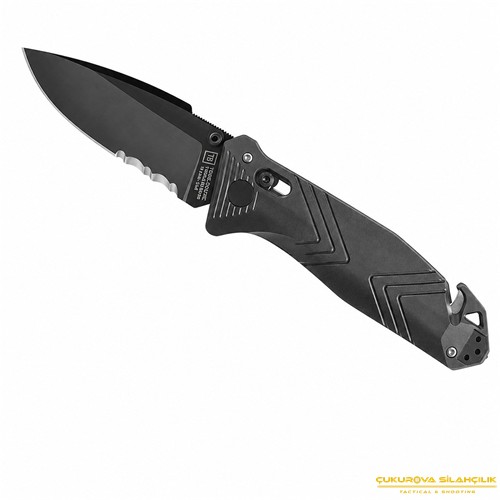 TB Outdoor CAC PA6 Saplı Tirbüşonlu Serrated Çakı Siyah