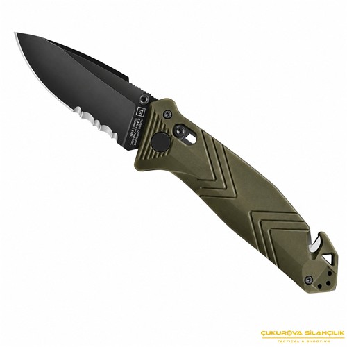 TB Outdoor CAC PA6 Saplı Tirbüşonlu Serrated Çakı Yeşil
