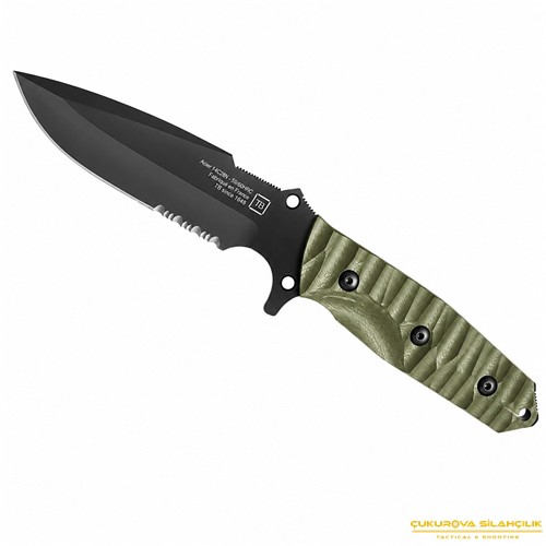 TB Outdoor Maraudeur G10 Saplı Serrated Bıçak Haki